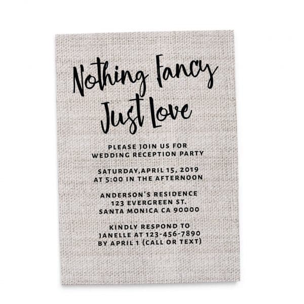 Rustic Burlap Nothing Fancy Just Love, Casual BBQ Party Invitation Cards elopement142