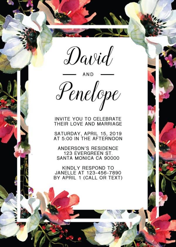 Elegant Wedding Reception Invitation Cards, Floral and Classic Elopement Cards elopement143