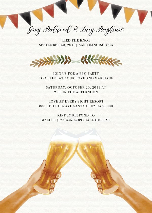 Tied The Knot BBQ Casual Party Invitation Cards, Wedding Elopement Invitation Cards with Beers elopement146