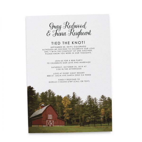 Rustic Tied the Knot Barn Wedding Reception Invitation, BBQ Party Invitation Cards, Casual Party Invitation Cards elopement150