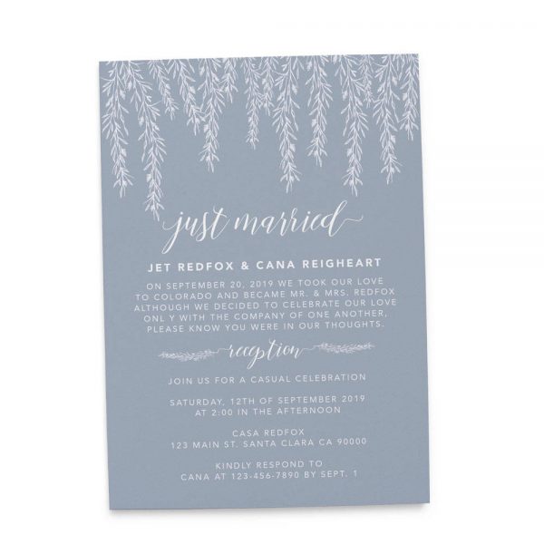 Simple Just Married Elopement Wedding Reception Invitations, Casual Wedding Reception Cards, Printed Printable Wedding Party Card #167 elopement167