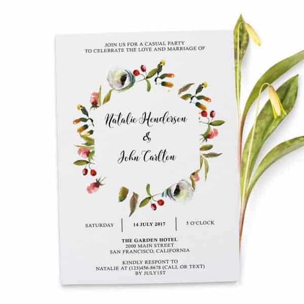 Floral Garland , Simple Elopement Invitation Cards, Light Wedding Elopement Card, Marriage Announcement Cards elopement245