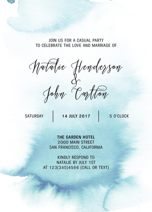 Elopement Reception Party Invitations, Casual Wedding Reception Cards, Printed Printable Wedding Party Card, Blue Watercolor Fog #247 elopement247