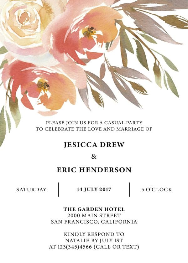 Elopement Reception Invitation Cards, Wedding Reception Invitations, Floral Invitation Card- Gentle Watercolor Flowers Design elopement269