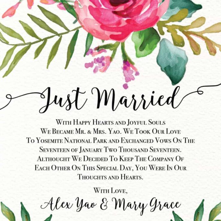 "Just Married" Cards, Elegant Floral Elopement Announcements, Elopement Announcement Cards elopement30