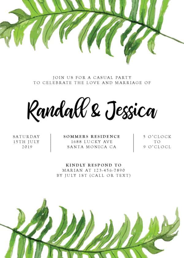 Fresh Wedding Reception Cards, Post Wedding Party Celebration, Delighted to Invite You Card, Fabulous Nature Leaves elopement302
