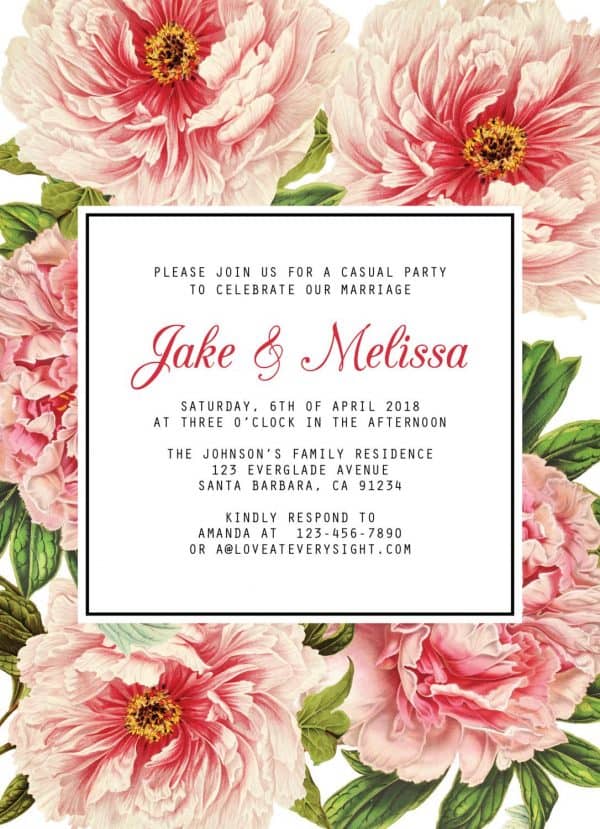 Vintage Elopement Wedding Reception Invitation Cards, Floral, Casual Party BBQ Party Invitation Cards elopement86-2