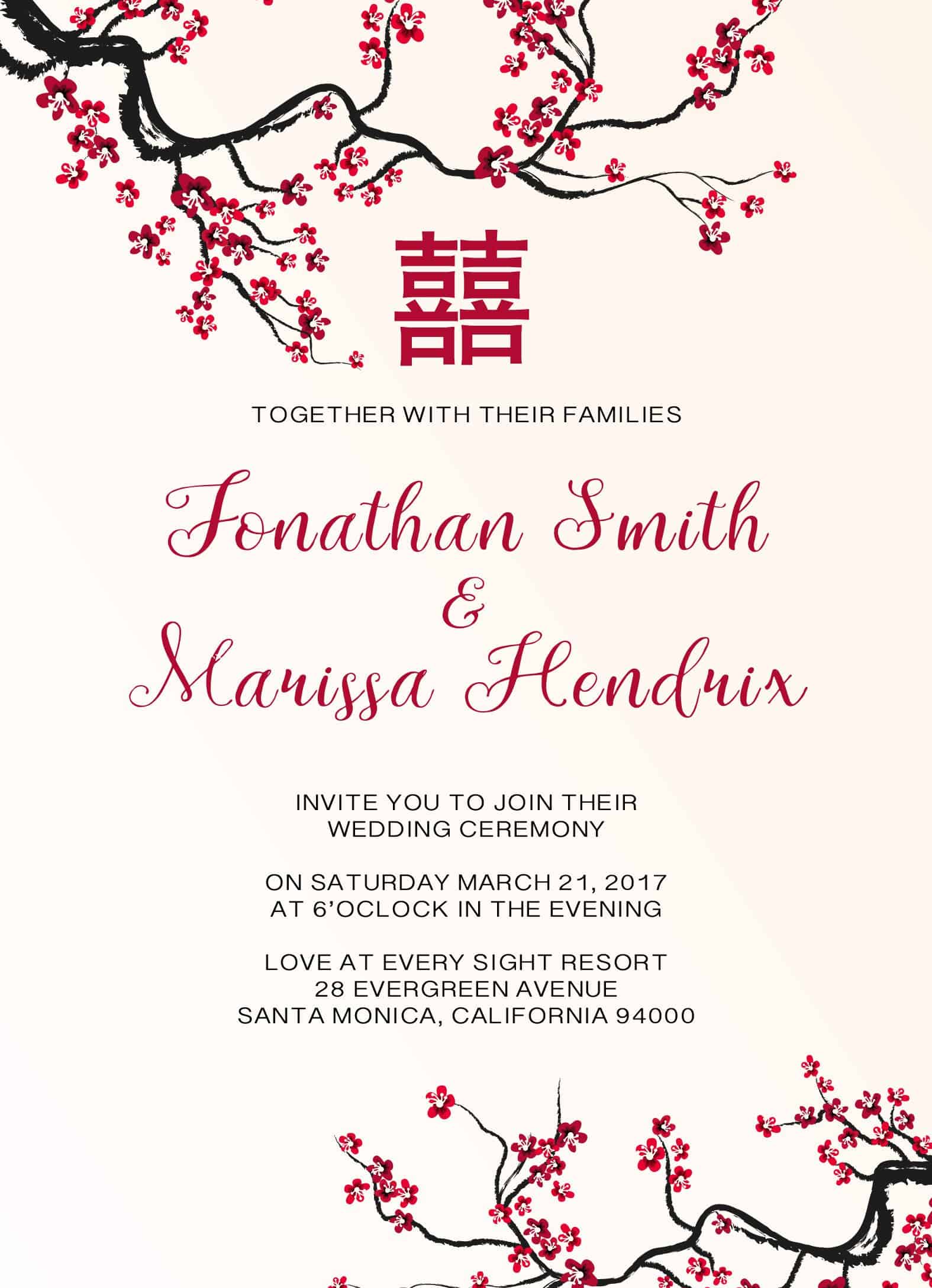 Simple Chinese Wedding Invitation Cards With Rsvp Postcards Mason