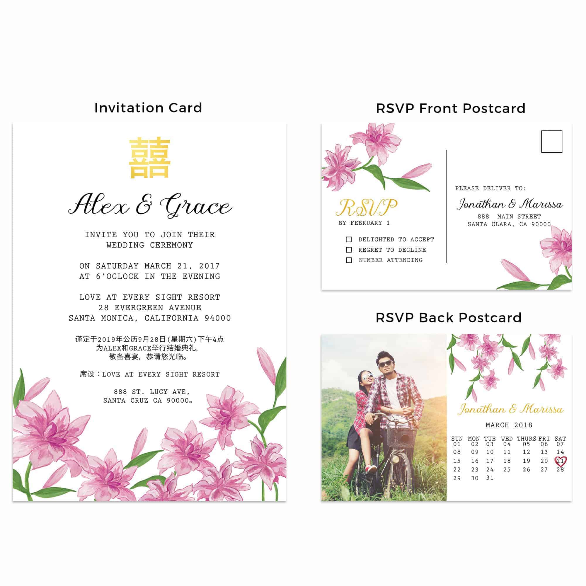Chinese Wedding Invitation Cards with RSVP postcards,Lilies Wedding Invitations Cards, Cheap Wedding Invitations Chinese Wedding Invitation Cards with RSVP postcards,Lilies Wedding Invitations Cards, Cheap Wedding Invitations