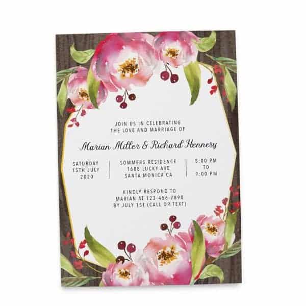 Floral Geometric Frame Spring Wedding Reception Invitations, Casual Elopement Party Cards Pink Flowers  elopement367