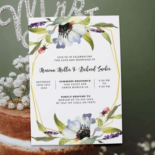 Floral Geometric Frame Spring Wedding Reception Invitations, Casual Elopement Party Cards Flower elopement366