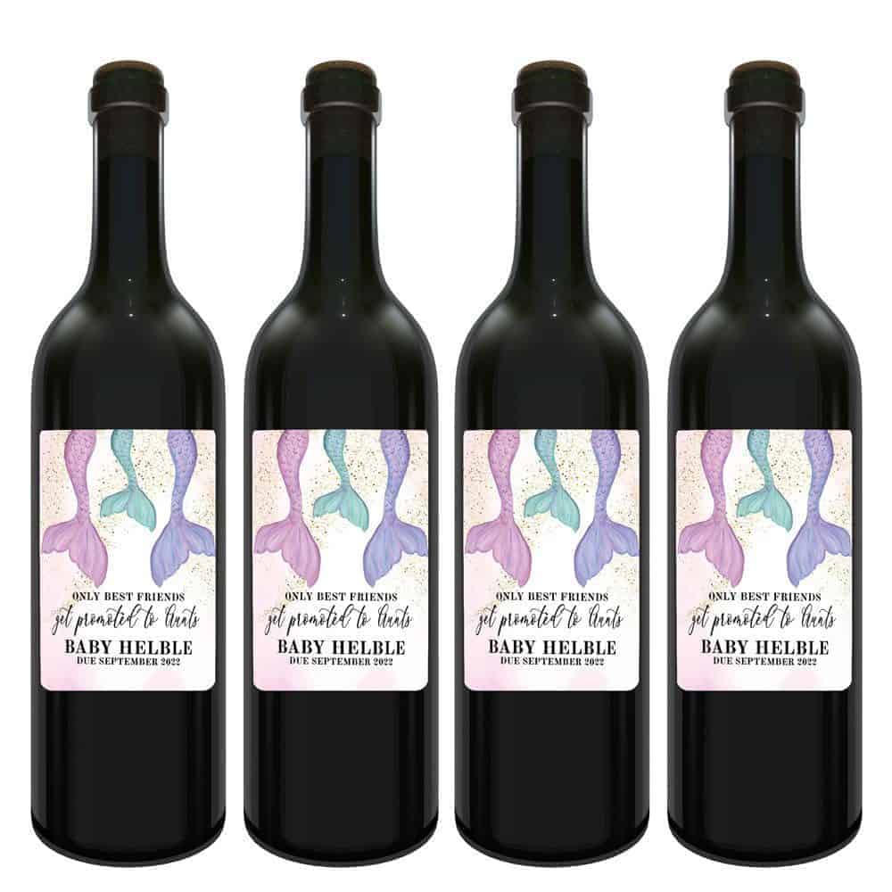 Only best friends get promoted to aunts mermaid tail baby pregnancy announcement wine labels, sold in sets of four bwinelabel165