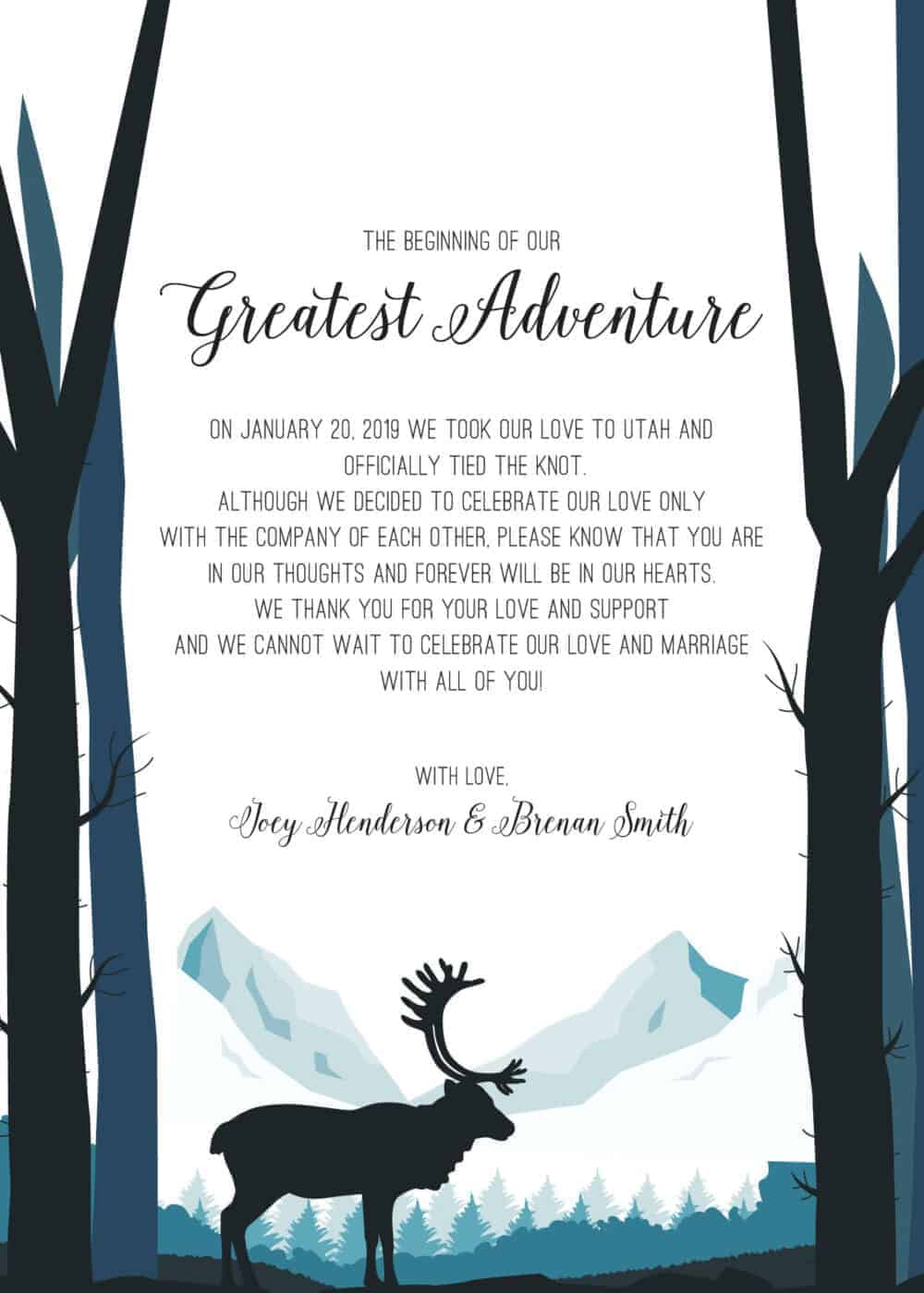 The Beginning of Our Greatest Adventure Elopement Announcement, Mountains Eloped Cards elopement118