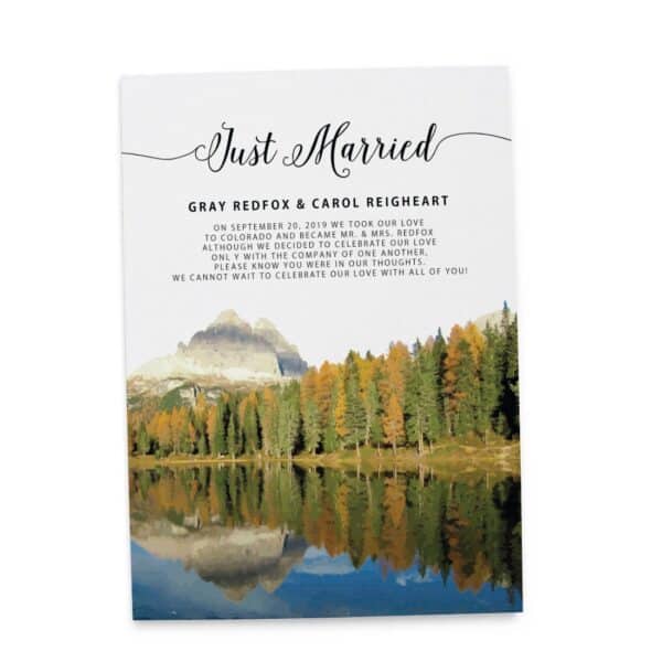 Just Married Wedding Elopement Announcement Cards, Fall Autumn Mountains Wedding Elopement Card, Announcement Cards elopement153