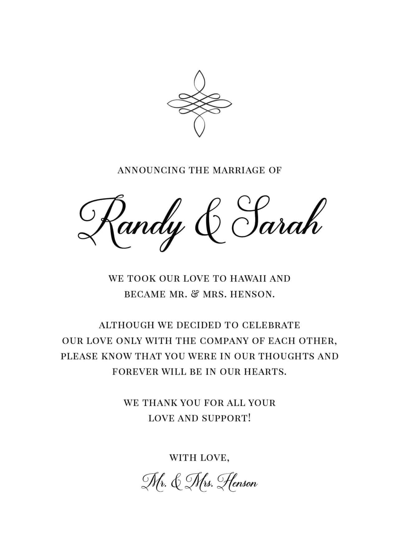 Elegant Elopement Announcement Cards, Wedding Announcement Cards