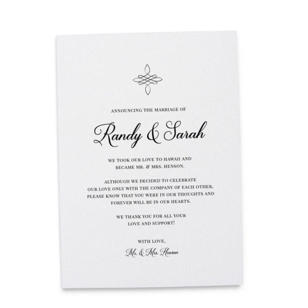 Elegant Elopement Announcement Cards, Wedding Announcement Cards, Printed and Printable Elopement Announcement Cards elopement181