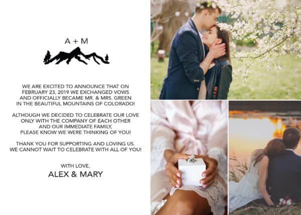 We've Exchanged Vows , Flat Elopement Announcement Cards with Photos, Personalized Post-Wedding Notice, Marriage Announcement Cards elopement195