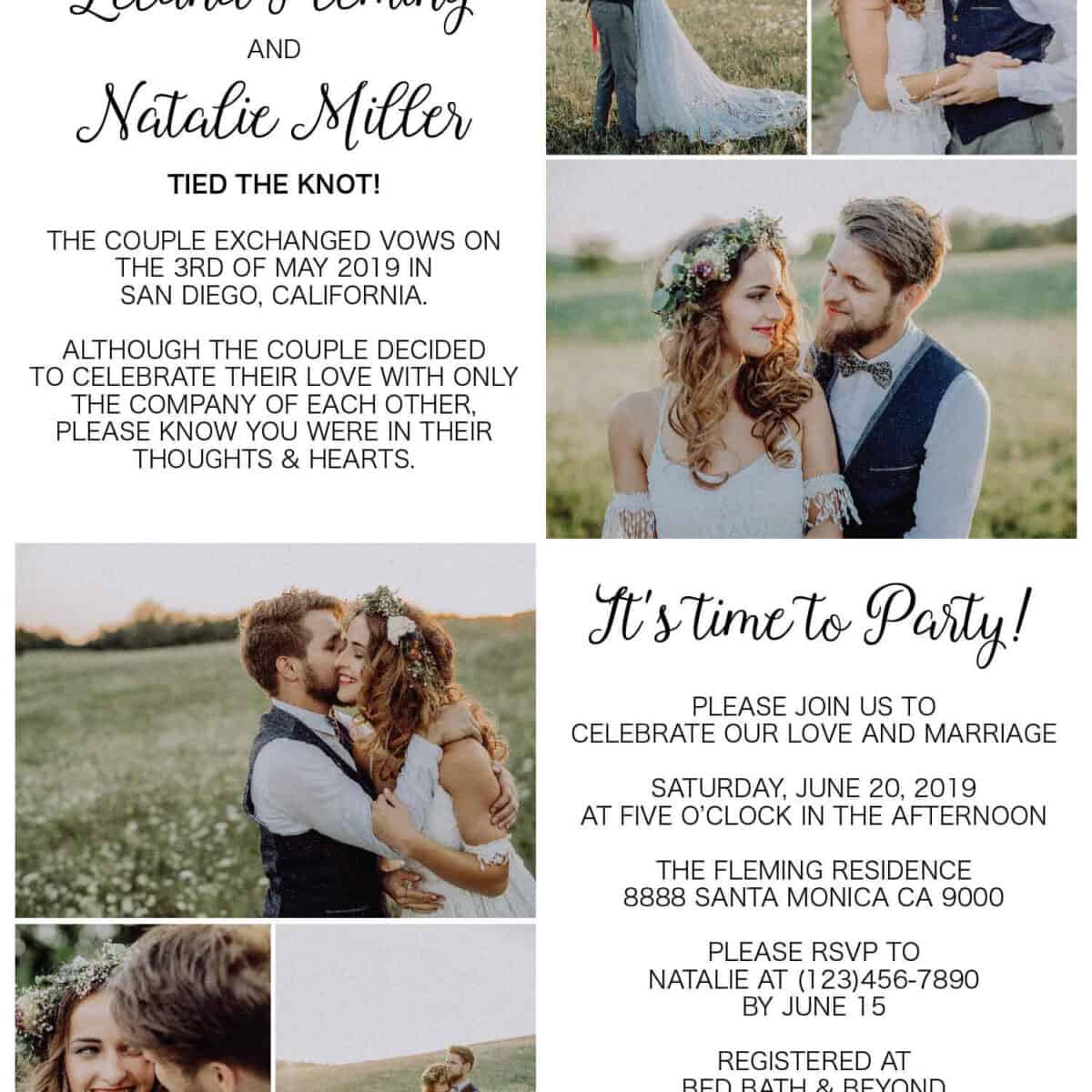 Simple Elopement Announcement Cards, Add your own photos Wedding