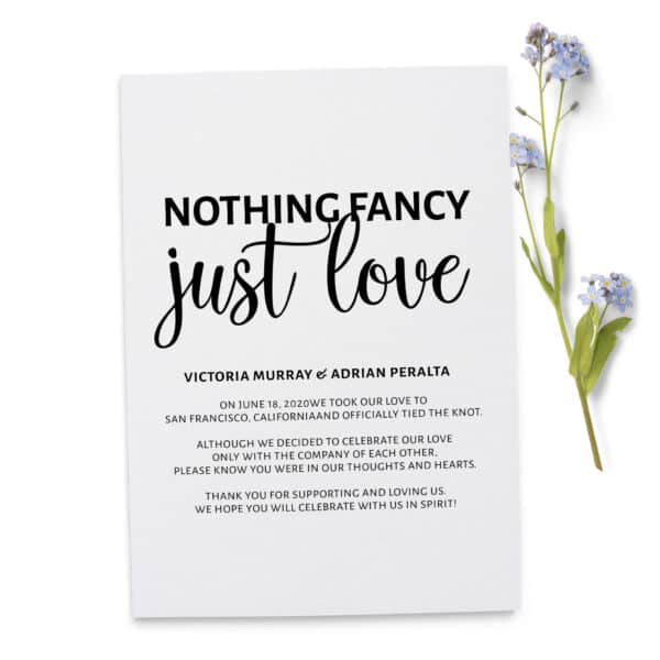 Nothing Fancy Just Love , Floral Elopement Announcement Cards, Wedding Elopement Card, Marriage Announcement Cards elopement242