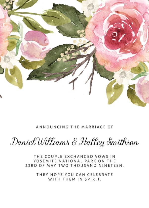 Announcing the Marriage, Elopement Announcement Flat Cards, Casual Wedding Announcement Cards, Printed& Printable Card elopement257