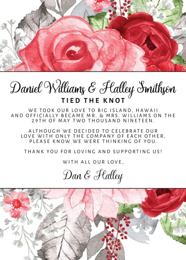 Announcing the Marriage, Elopement Announcement, Casual Wedding Announcement Cards, Printed Printable Wedding Flat Card elopement258