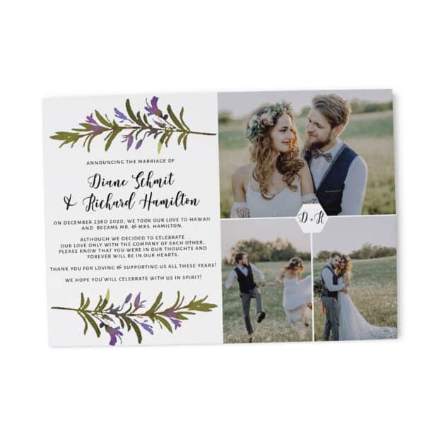 Flat Elopement Announcement Cards with Photos, Announcing the Marriage, Personalized Post-Wedding Notice, Marriage Announcement Cards 285 elopement285
