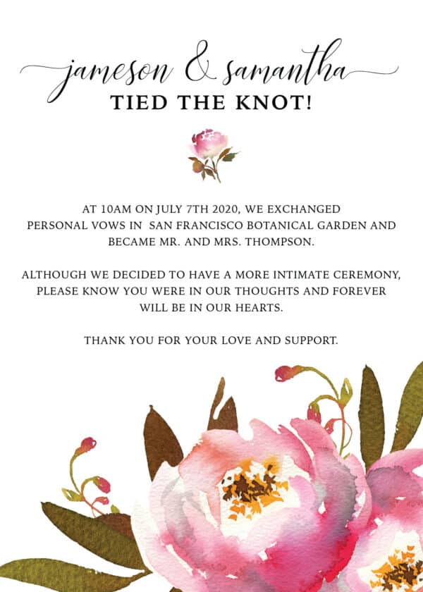 Elopement Announcement Cards "Tied the Knot!", Wedding Announcement Cards, Post- Wedding Announcement Cards, Incredible Floral Design elopement309