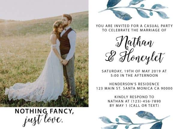 Elopement Reception Invitation Cards with Photo, Custom Wedding Announcement Cards, Beautiful Floral Theme elopement311