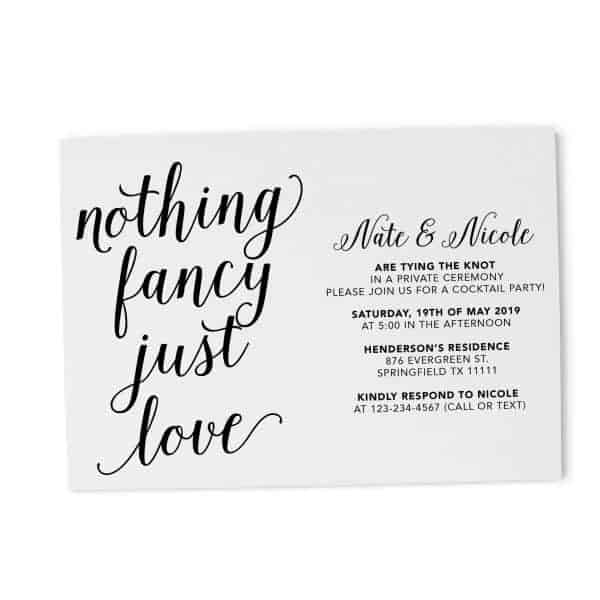 Casual Calligraphic Elopement Wedding Reception Cards, Simple Elopement Reception Party Invitations, Wedding Party Flat Card elopement319