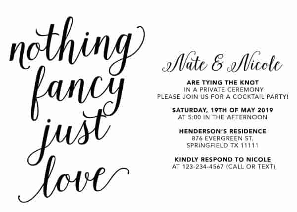 Casual Calligraphic Elopement Wedding Reception Cards, Simple Elopement Reception Party Invitations, Wedding Party Flat Card elopement319