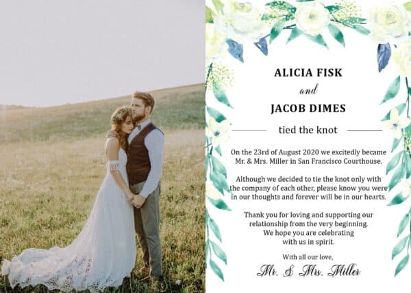 Elope Announcement Card with Photo "We Eloped", Wedding Announcement Cards, Printed Just Married Announcement Cards elopement321