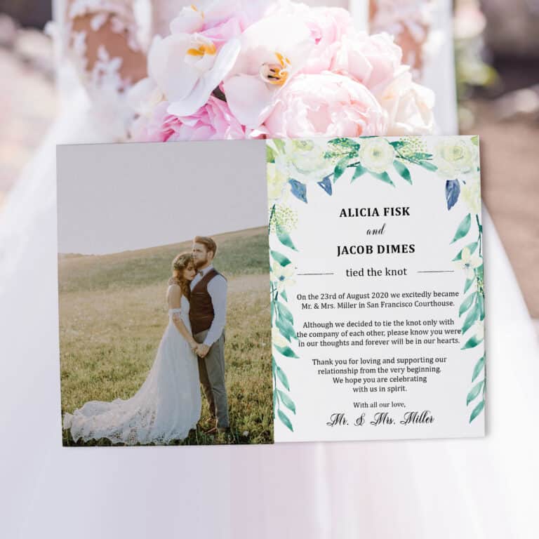 Elope Announcement Card with Photo "We Eloped", Wedding Announcement Cards, Printed Just Married Announcement Cards elopement321