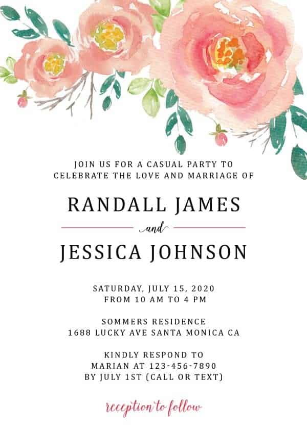 Bespoke Reception Invitation Cards, Pretty Floral Wedding  Party Invitations, Wedding Party Flat Card, Affordable Luxury elopement322