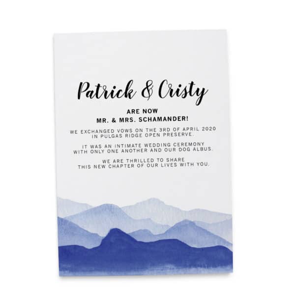 Are Now Mr. and Mrs.!" Just Married, Mountain View Elopement Wedding Announcement Flat Cards, Marriage Announcement #354 elopement354