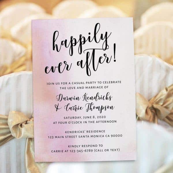 Happily Ever After Pink, Orange and Coral Watercolor, Casual Elopement Party Cards  elopement382