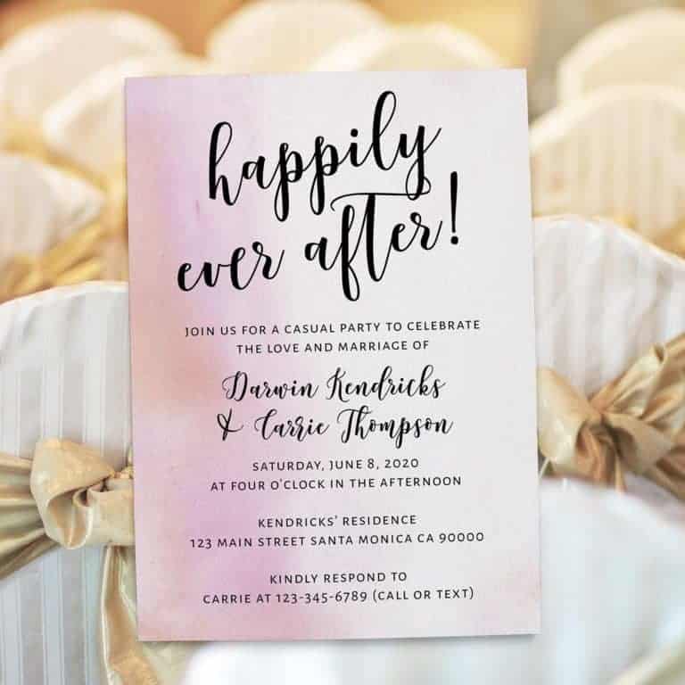 Happily Ever After Pink, Orange and Coral Watercolor, Casual Elopement Party Cards  elopement382