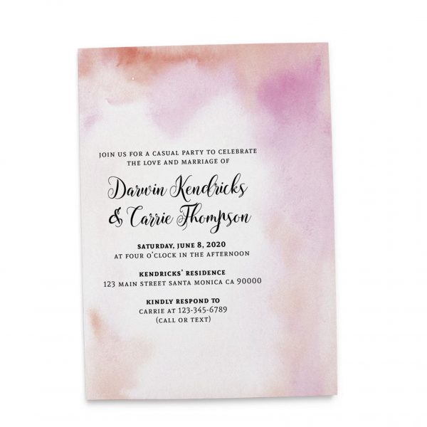 Boho Reception Invitation Cards Pink, Orange and Coral Watercolor, Casual Elopement Party Cards elopement383