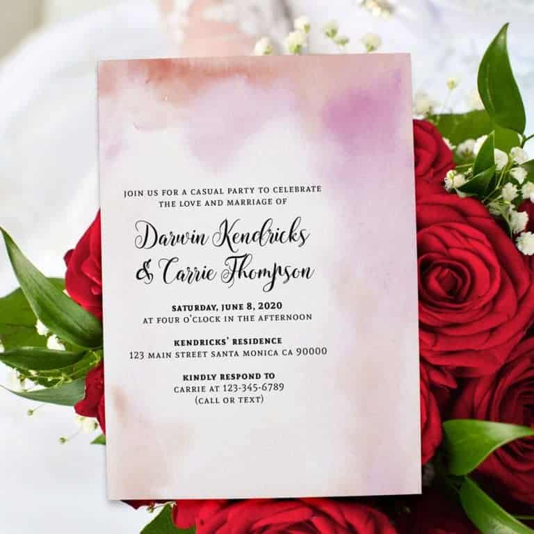 Boho Reception Invitation Cards Pink, Orange and Coral Watercolor, Casual Elopement Party Cards elopement383