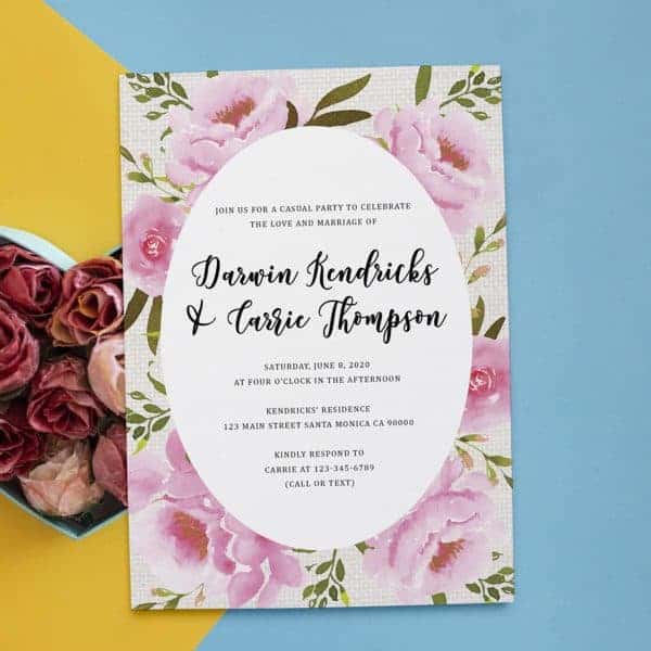 Boho Reception Invitation Cards Blue Watercolor Frame, Casual Elopement Party Cards elopement384