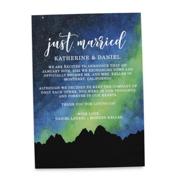 Just Married Watercolor Galaxy Elopement Announcement Cards, Wedding Elopement Card, Announcement Cards elopement389