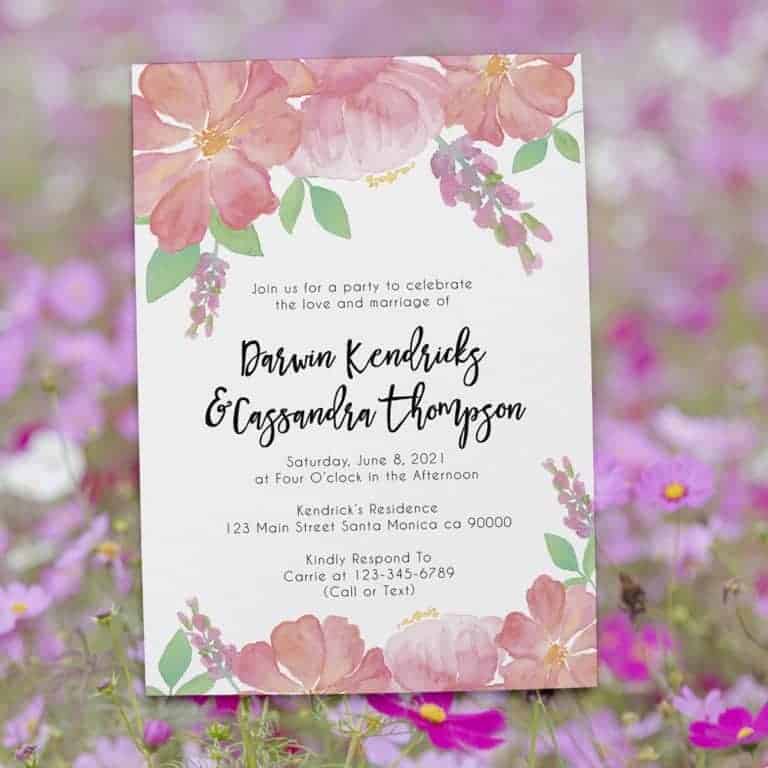 Floral Reception Invitation Cards Floral Watercolor Frame, Casual Outdoor Elopement Party Cards elopement389