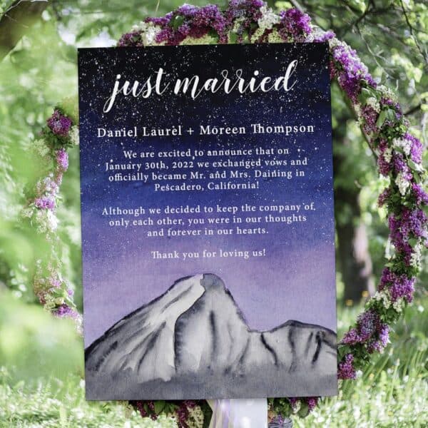 Just Married Watercolor Galaxy Elopement Announcement Cards, Wedding Elopement Card, Announcement Cards elopement392