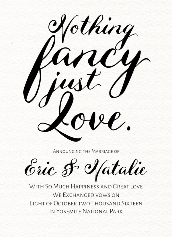 Nothing Fancy Just Love, Simple and Classic Elopement Cards elopement7-1