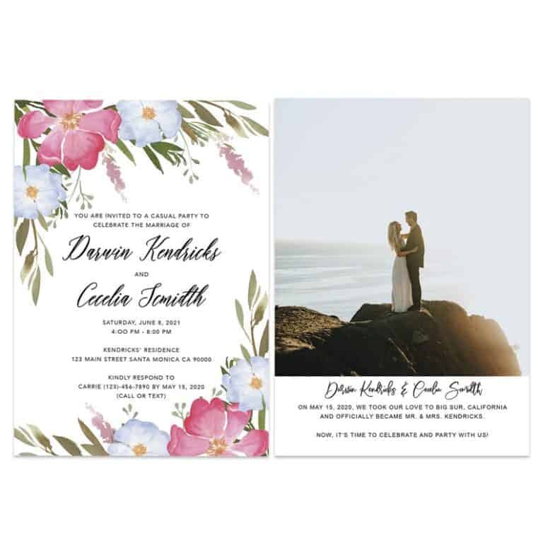Floral Wedding Elopement Announcement And Party Reception Invitation Cards, Just Married Announcement Cards #429