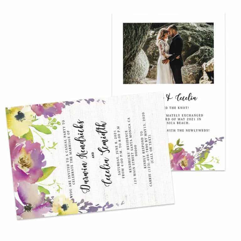 Floral Wedding Elopement Announcement And Party Reception Invitation Cards, Tied the knot Announcement and Reception Card #433