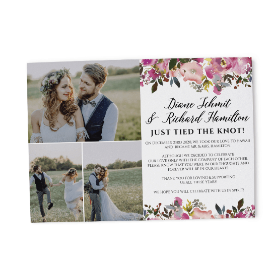 Flat Elopement Announcement Cards with Photos, Just Tied The Knot!, Personalized Post-Wedding Notice, Marriage Announcement Cards elopement286
