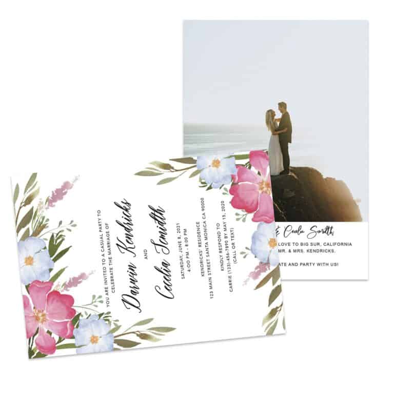 Floral Wedding Elopement Announcement And Party Reception Invitation Cards, Just Married Announcement Cards #429