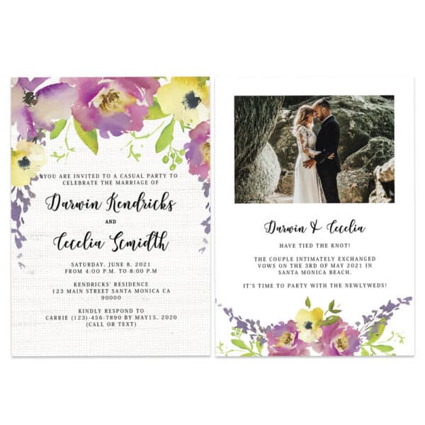 Floral Wedding Elopement Announcement And Party Reception Invitation Cards, Tied the knot Announcement and Reception Card #433