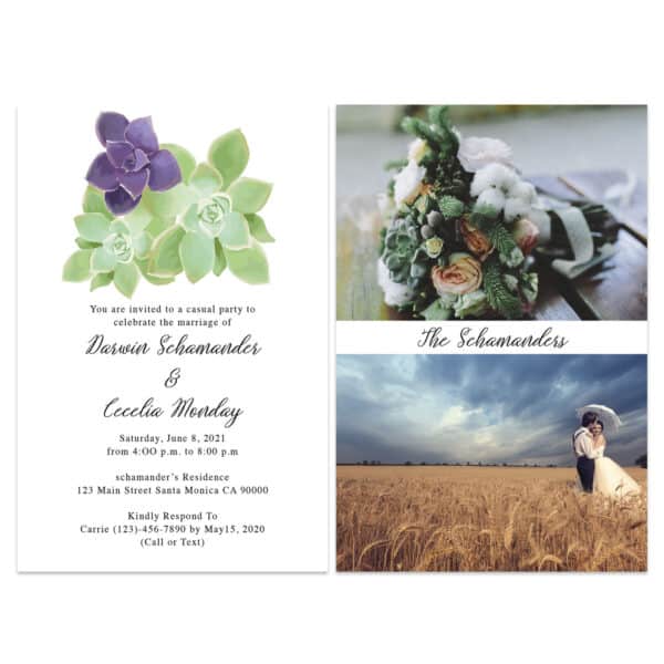 Succulent Wedding Elopement Announcement And Party Reception Invitation Cards #439