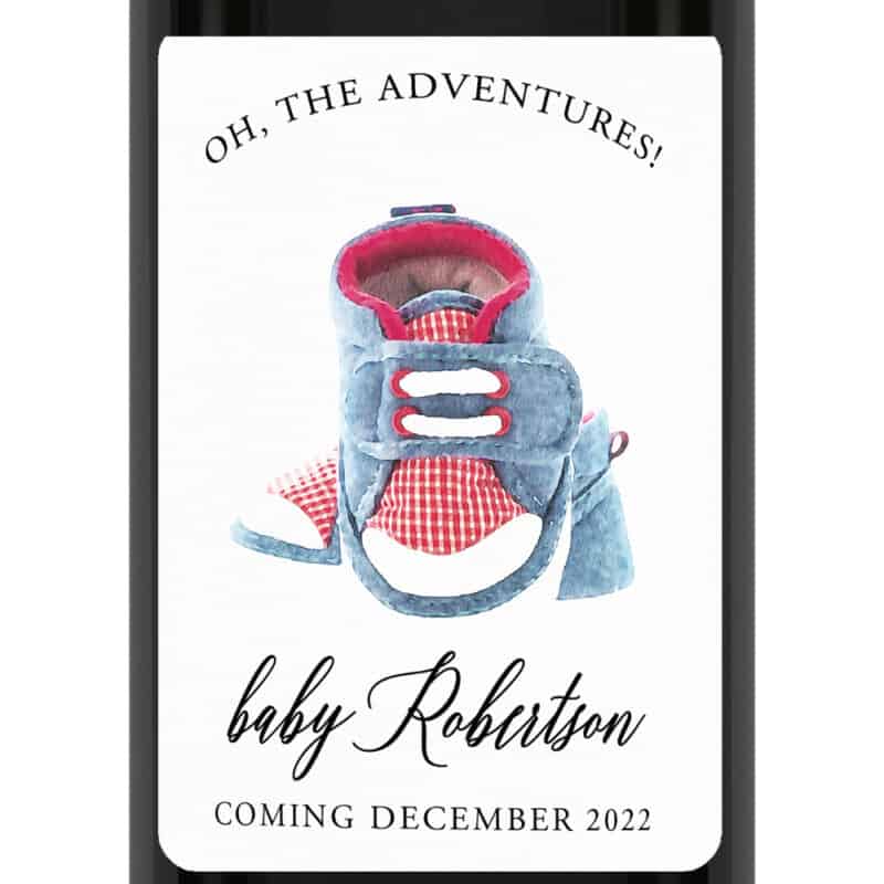 Cute baby shoes pregnancy announcement wine labels bwinelabel196